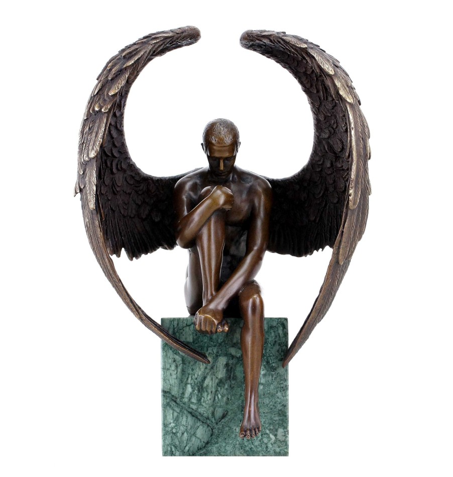 Kunst & Ambiente Angel Nude Figurine - Contemporary Bronze Male Nude - Erotic Angel Contemporary Art