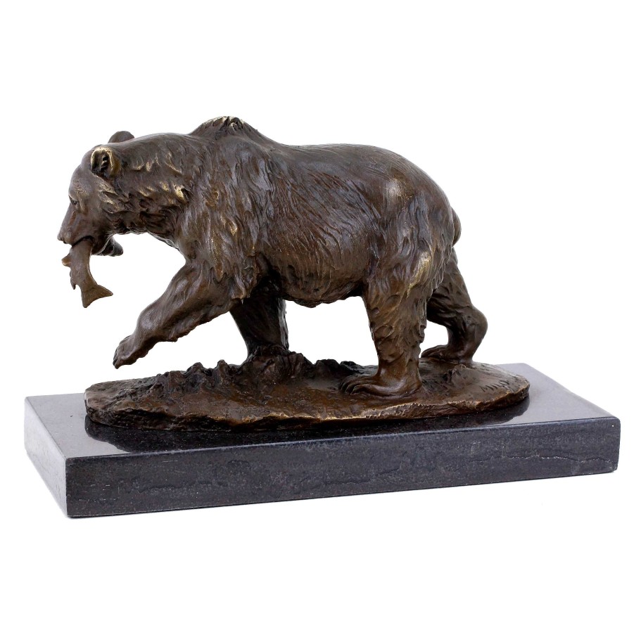 Miguel Fernando Lopez (Milo) Grizzly Bear With Salmon - Animal Sculpture - Bronze Brown Bear Animal Sculptures