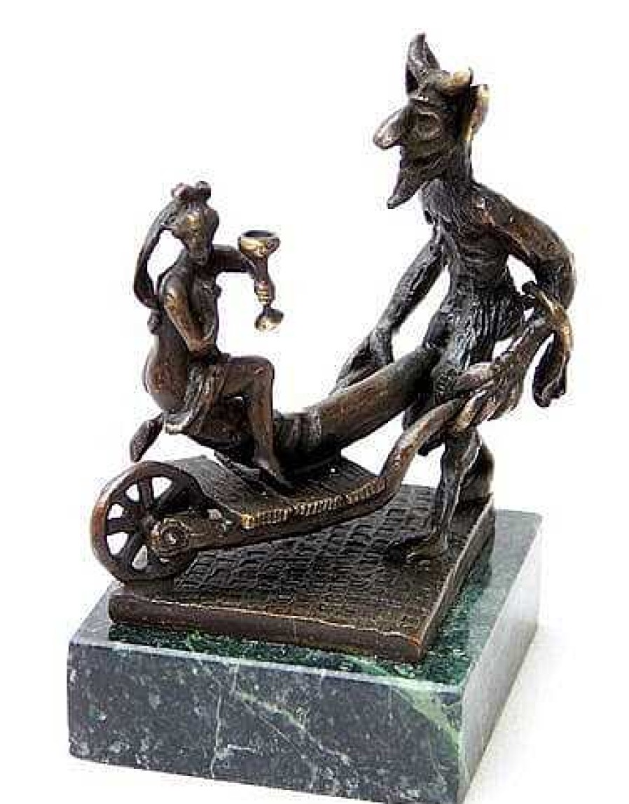 Franz Bergmann Erotic Vienna Bronze - Devil And Virgin With Barrow, Bergmann Erotic Nudes - Vienna Bronze