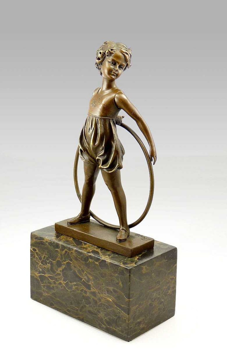 Ferdinand Preiss Art Deco Bronze Statue - Girl With Hoop - Signed F. Preiss Art Deco Figurines