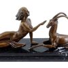 Kunst & Ambiente Female Nude With Gazelle - Art Deco Bronze - Marcel Bouraine Art Deco Figurines