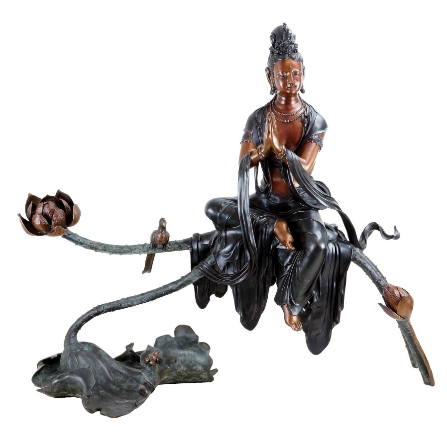 Miguel Fernando Lopez (Milo) White Tara - Bronze Buddha Statue - Yoga Zen Sculpture - Sign. Milo Garden Statues