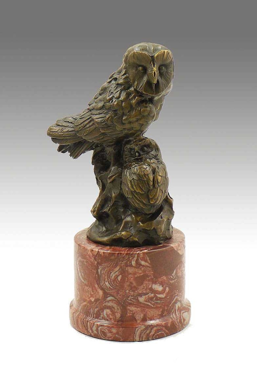 Miguel Fernando Lopez (Milo) Animal Bronze Sculpture - Two Owls - Signed By Milo Animal Sculptures