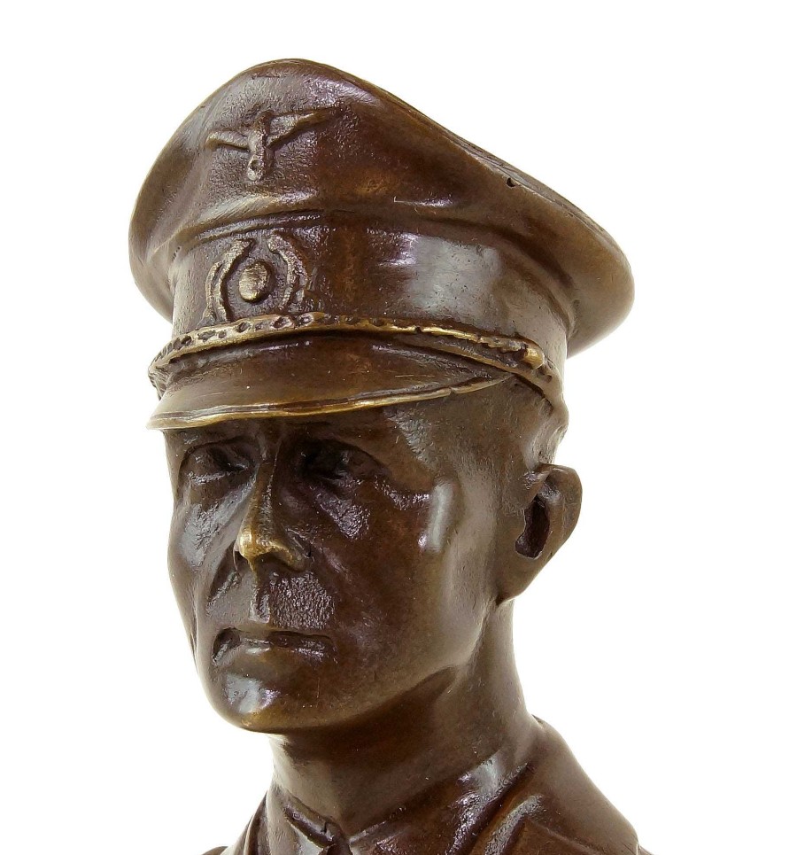 Kunst & Ambiente Erwin Rommel - Bronze Bust Desert Fox - Signed Lederer 2. World War Military Statues