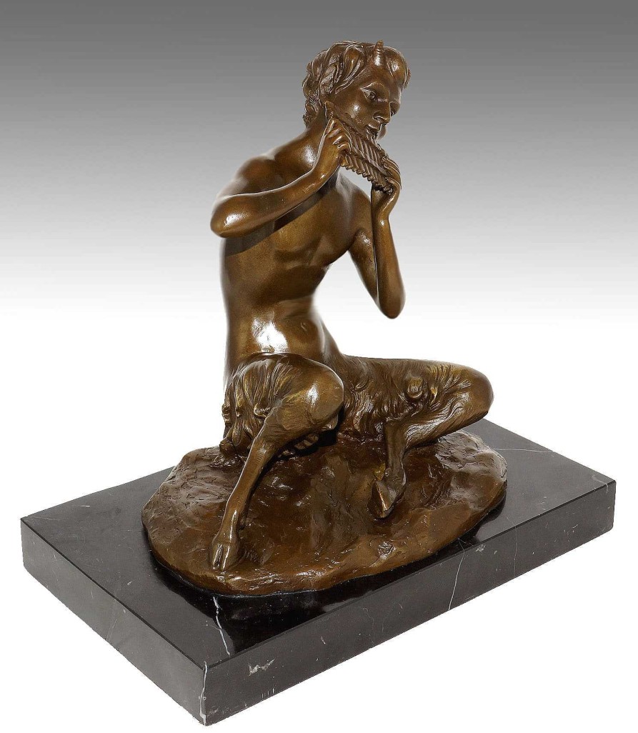 Kunst & Ambiente Art Deco Bronze Faun / Satyr/ Sitting Devil Plays A Panpipe. Art Deco Figurines