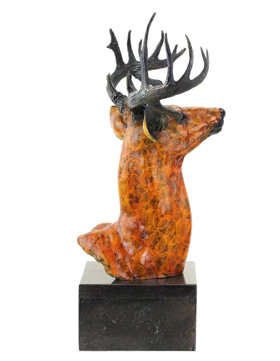 Kunst & Ambiente Tall Deer / Stag Bust - Bronze Figurine On Marble - Signed Bonheur Animal Sculptures