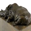 Miguel Fernando Lopez (Milo) Animal Bronze Figure - Resting Rhino On Marble - Signed By Milo Animal Sculptures