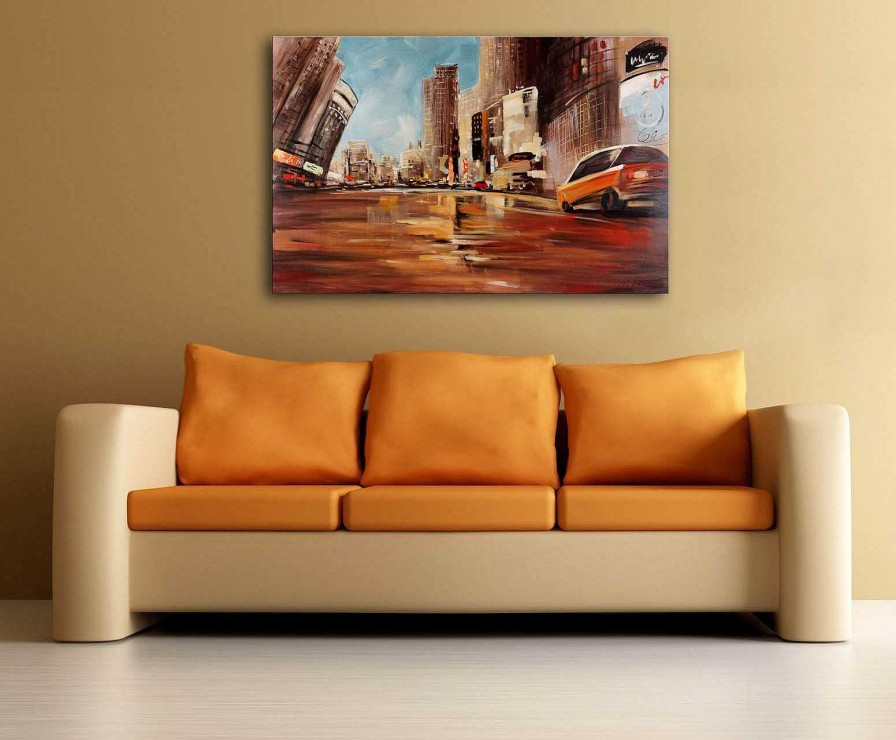 Martin Klein Street Scene In New York - Martin Klein - Oil On Canvas Oil Painting