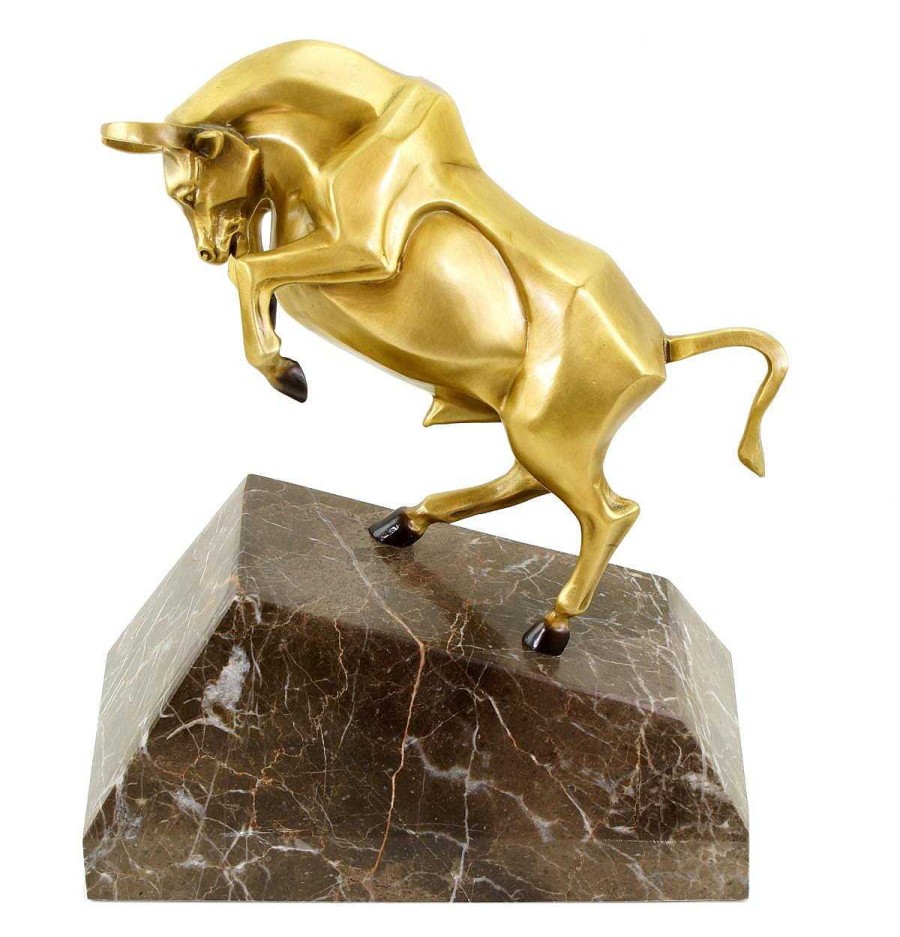 Martin Klein Bronze Stock Exchange Bull On Marble - Limited Sculpture By M. Klein Contemporary Art