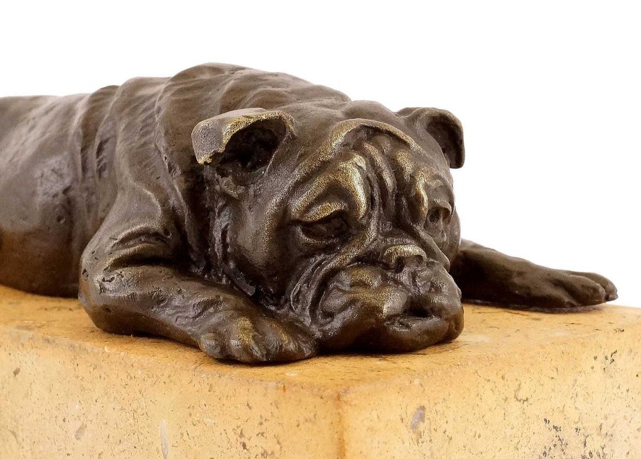 Kunst & Ambiente British Bulldog On A Yellow Natural Stone Base - Bronze Figure Erotic Nudes - Vienna Bronze