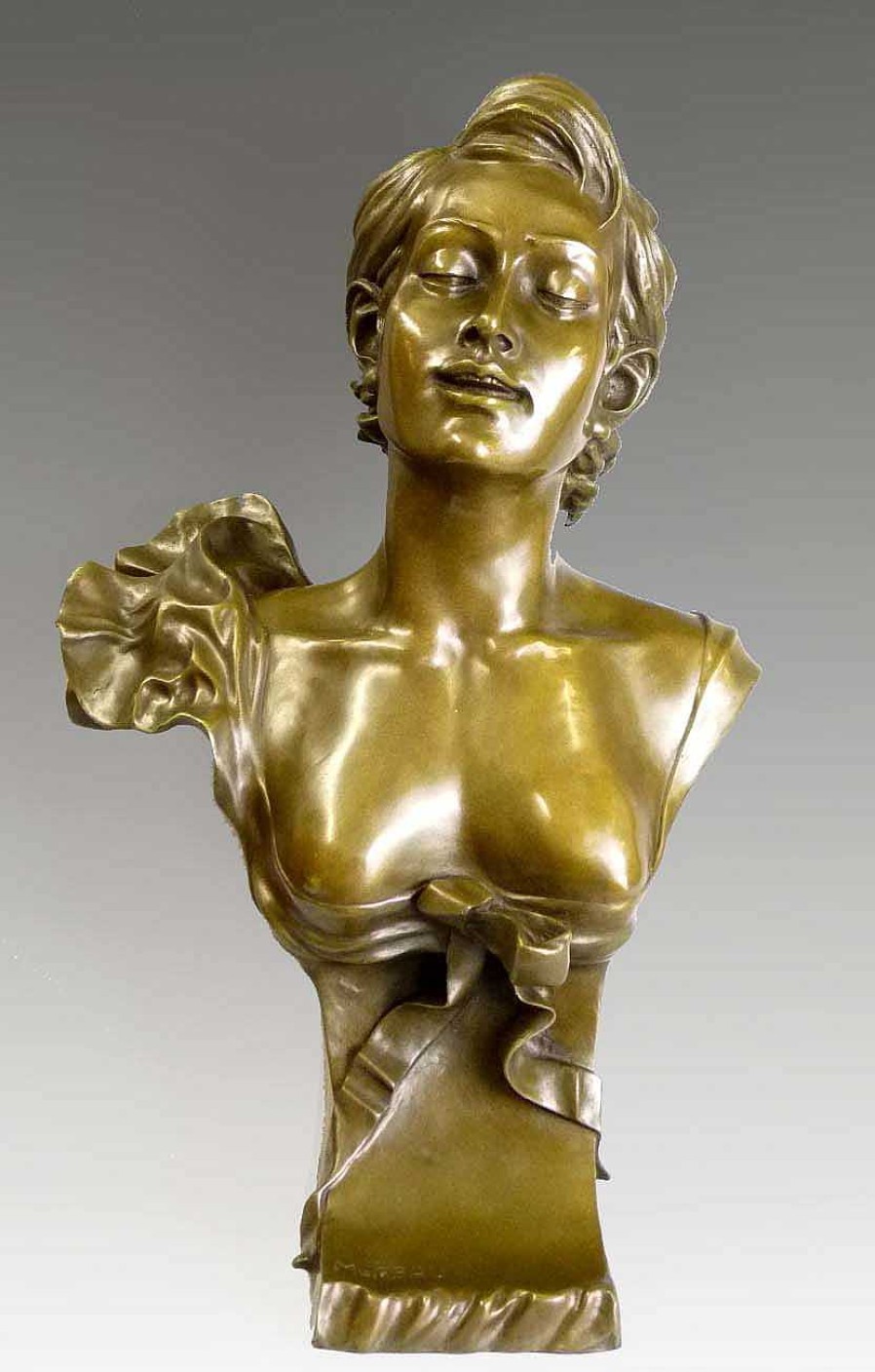 Auguste Moreau Lovely Art Nouveau Bronze Female Bust After Auguste Moreau Art Nouveau Statues