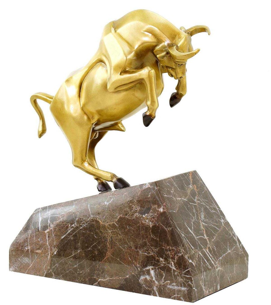 Martin Klein Bronze Stock Exchange Bull On Marble - Limited Sculpture By M. Klein Animal Sculptures