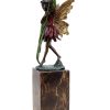 Miguel Fernando Lopez (Milo) Bronze Fairy Figurine - Cute Fairy With Fern Leaf - Art Nouveau Sculpture - Signed Milo Art Nouveau Statues