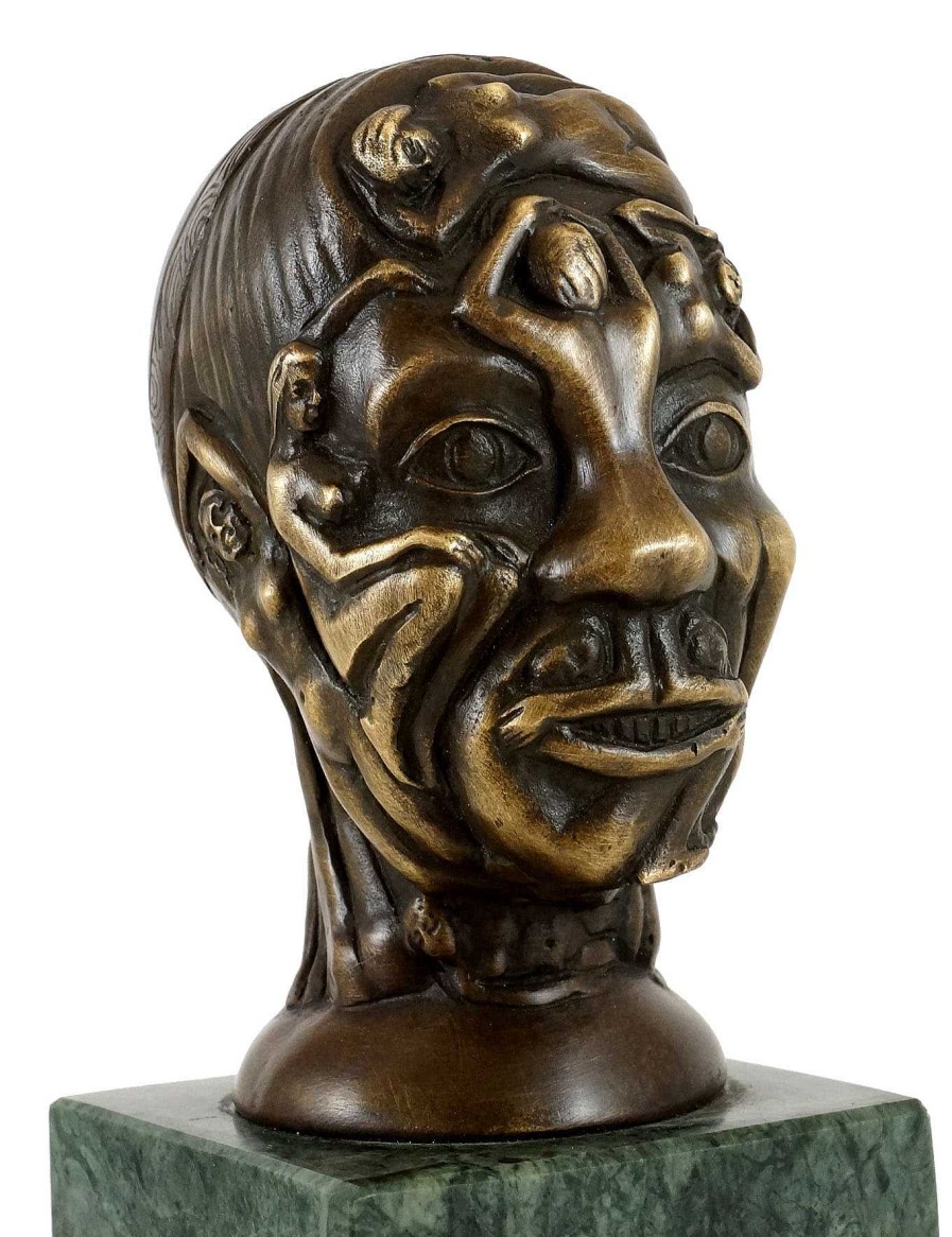 Martin Klein Bronze Figure - Head With Relief-Like Female Nudes - M. Klein Contemporary Art