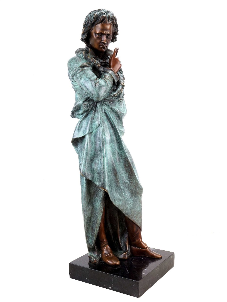 Kunst & Ambiente Opulent Bronze Statue - Ludwig Van Beethoven - Signed Teupheme - Composer Bronze - Beethoven Sculpture For Sale Garden Statues