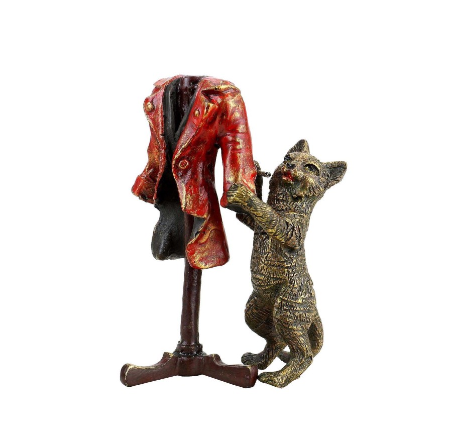 Franz Bergmann The Cat'S New Clothes - Hand Painted Vienna Bronze Cat - Stamped Erotic Nudes - Vienna Bronze