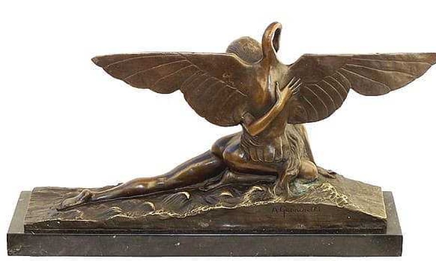 Amedeo Gennarelli Art Deco Bronze Statue - Leda And Swan - A. Gennarelli Art Deco Figurines