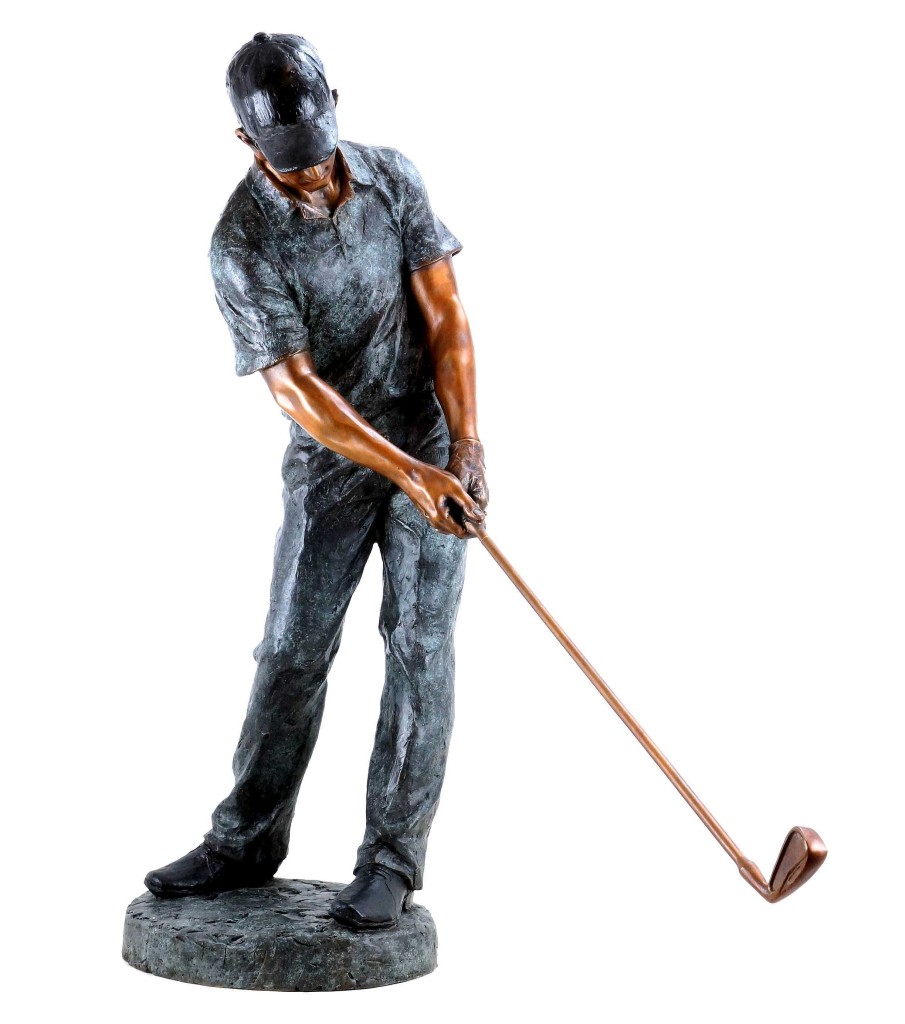 Martin Klein Tall Bronze Sculpture Golfer - Limited - Xxl Golf Player Statue Garden Statues