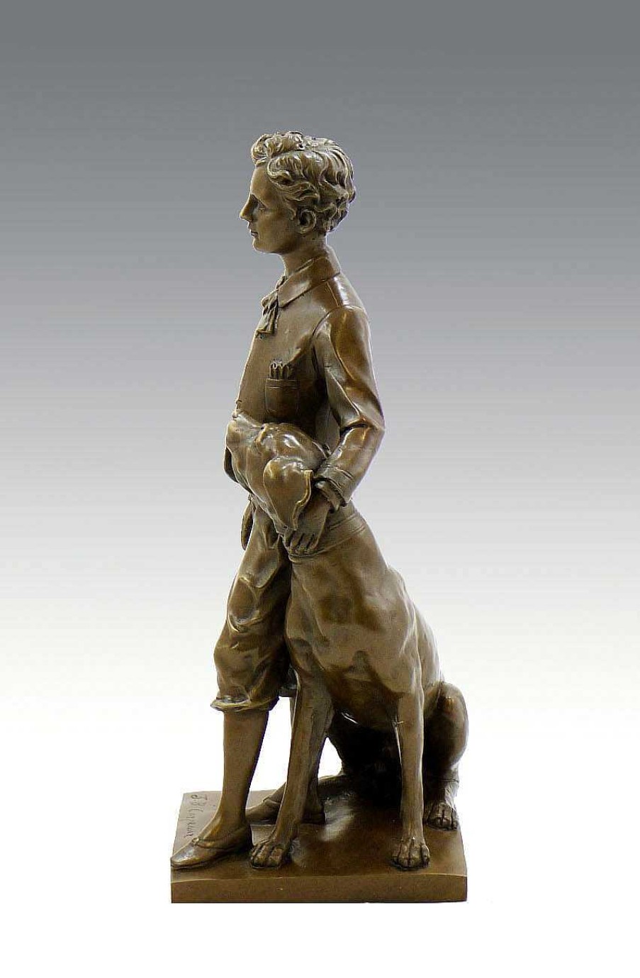 Kunst & Ambiente Art Nouveau Bronze - The Prince Imperial With His Dog Nero, Sign Art Nouveau Statues