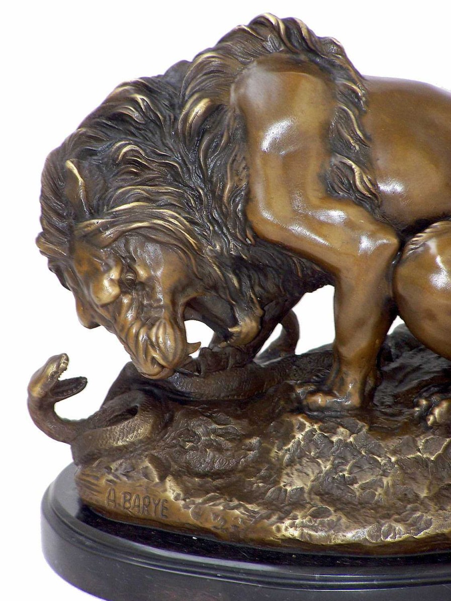 Antoine-Louis Barye Lion Fights Against A Snake - Bronze Sculpture Signed A. Barye Animal Sculptures