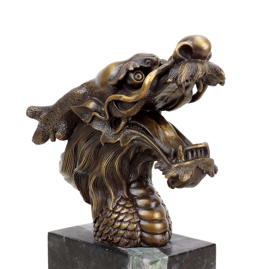 Martin Klein Bronze Chinese Dragon Head - Dragon Long - Signed Martin Klein - Dragon Statue Contemporary Art