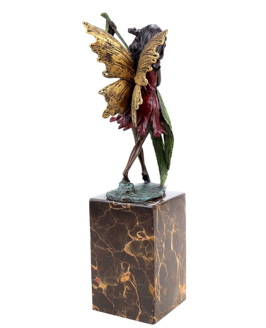 Miguel Fernando Lopez (Milo) Bronze Fairy Figurine - Cute Fairy With Fern Leaf - Art Nouveau Sculpture - Signed Milo Art Nouveau Statues