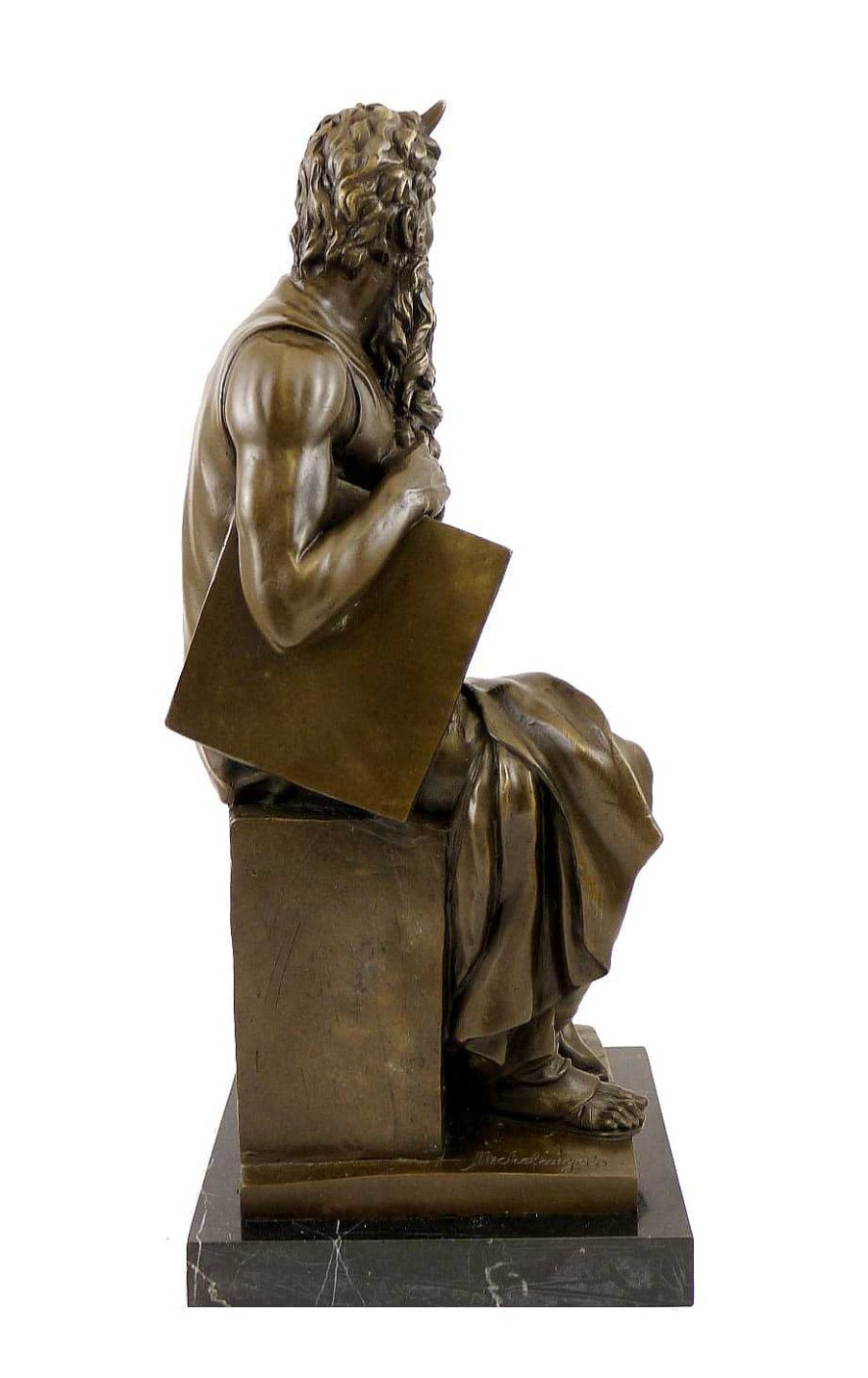 Michelangelo Buonarroti Bronze Figure - The Moses Of Michelangelo - Signed Michelangelo Greek Statues