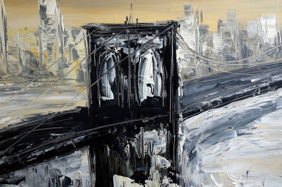 Martin Klein Oil Painting - Brooklyn Bridge In New York - Signed - M. Klein Acrylic Painting