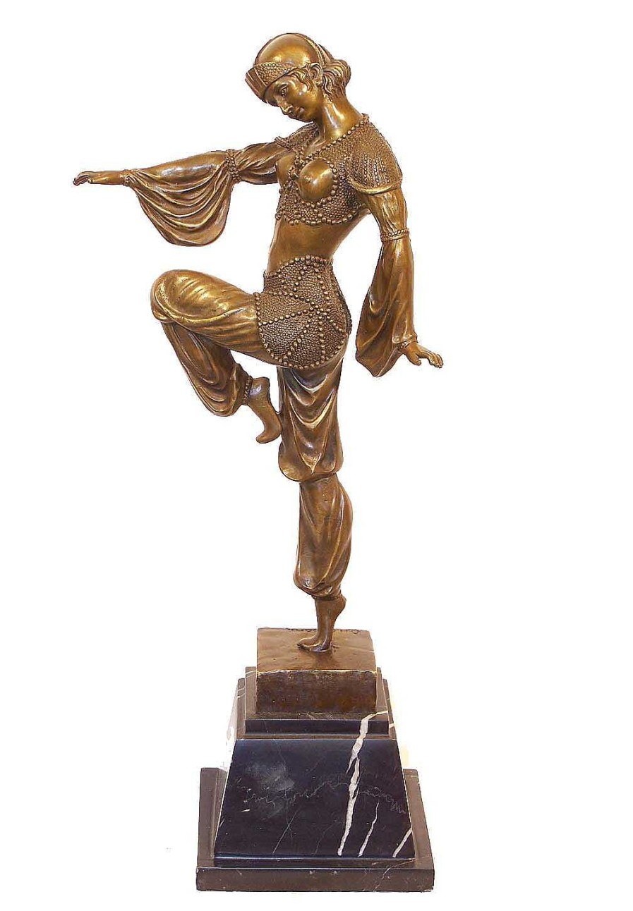 Demétre Haralamb Chiparus Art Deco Bronze - Harlekin Dancer On Marble - D.H. Chiparus Art Deco Figurines