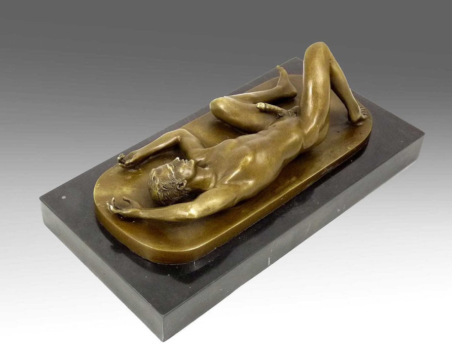 Kunst & Ambiente Erotic Sculpture - Young Gay Man Lies On The Ground - Signed Erotic Nudes - Vienna Bronze