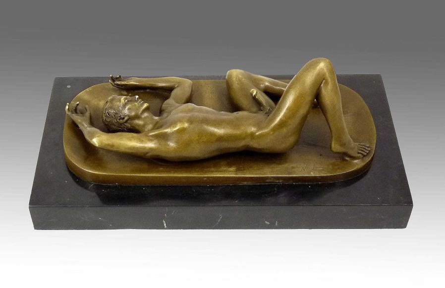 Kunst & Ambiente Erotic Sculpture - Young Gay Man Lies On The Ground - Signed Erotic Nudes - Vienna Bronze