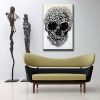 Kunst & Ambiente Flower Skull Black And White - Modern Acrylic Painting - Martin Klein Oil Painting