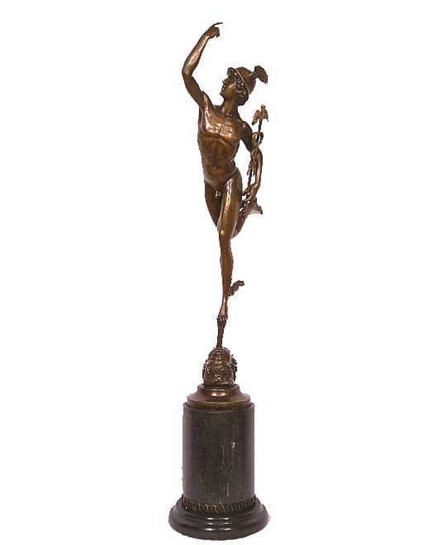 Kunst & Ambiente Hermes Bronze Statue - Giambologna On Marble - Greek Mythology Greek Statues