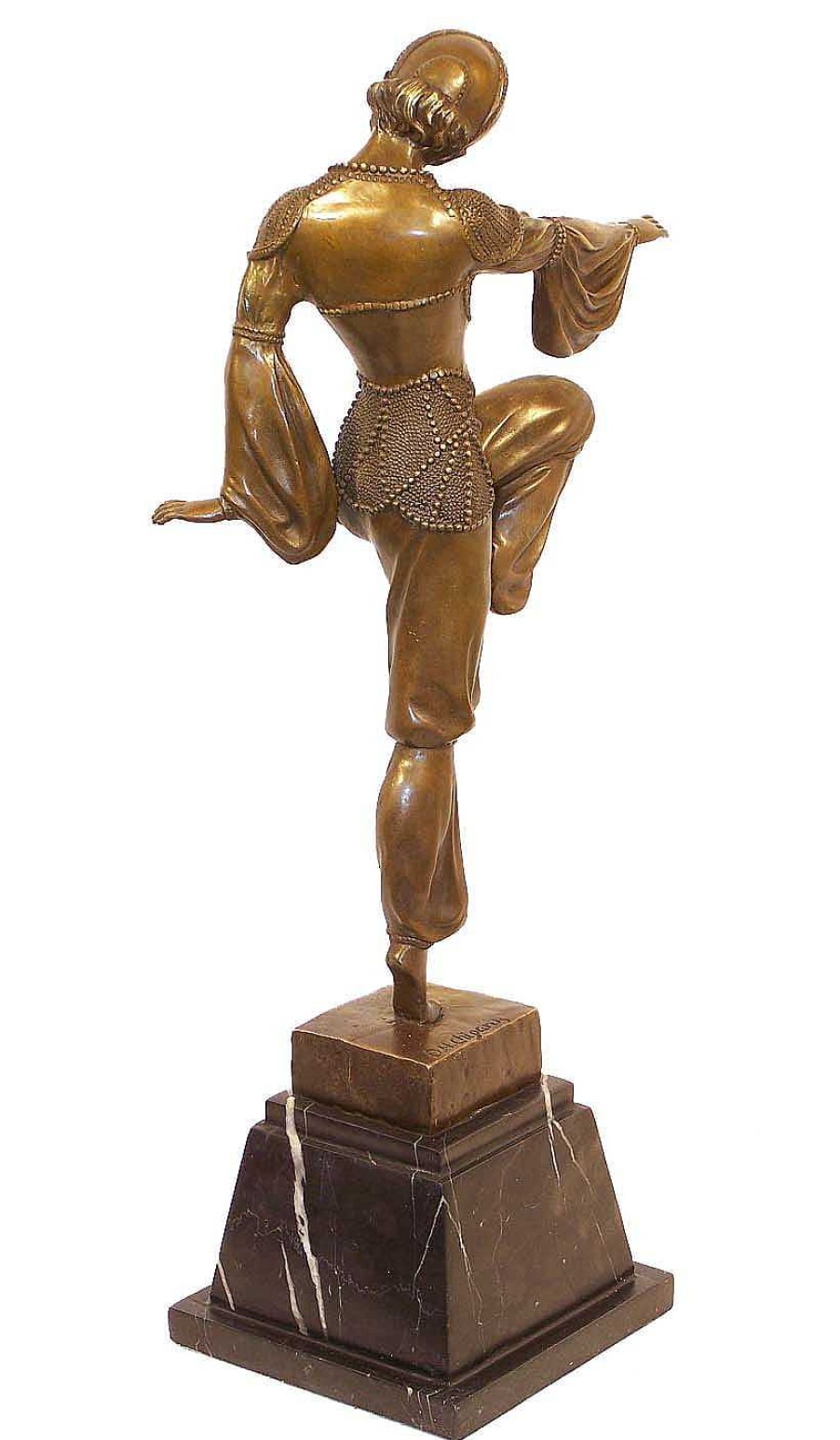 Demétre Haralamb Chiparus Art Deco Bronze - Harlekin Dancer On Marble - D.H. Chiparus Art Deco Figurines