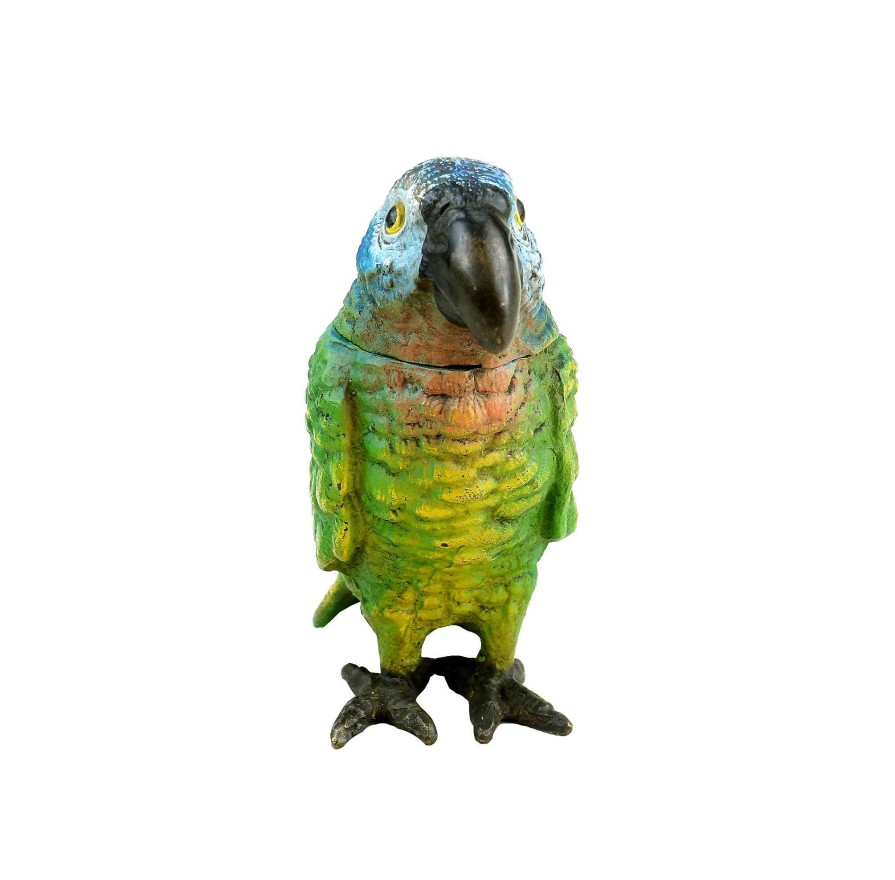 Franz Bergmann Hand Painted Parrot - Vienna Bronze Match Stand - Bird Figurine Erotic Nudes - Vienna Bronze