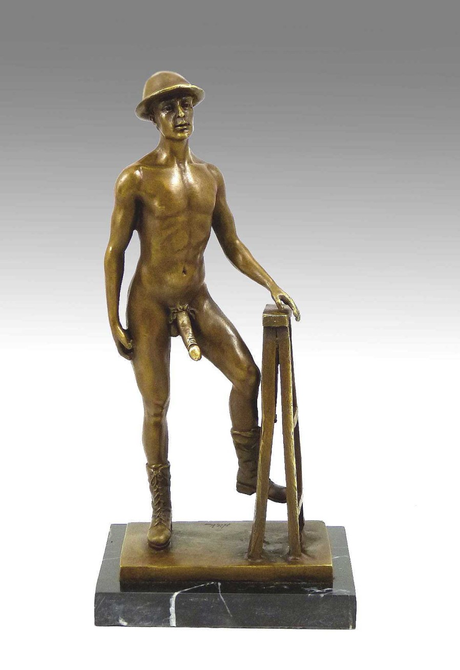 Kunst & Ambiente Erotic Sculpture - Naked Man Wearing Shoes And Hat - By M. Nick Erotic Nudes - Vienna Bronze