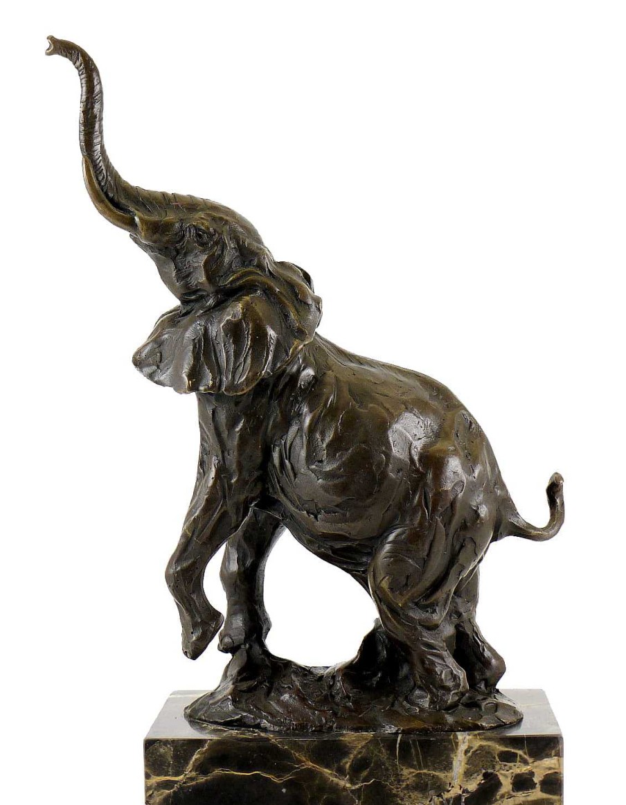 Miguel Fernando Lopez (Milo) Bronze Statue On Marble - Jumping Elephant - Signed By Milo Animal Sculptures