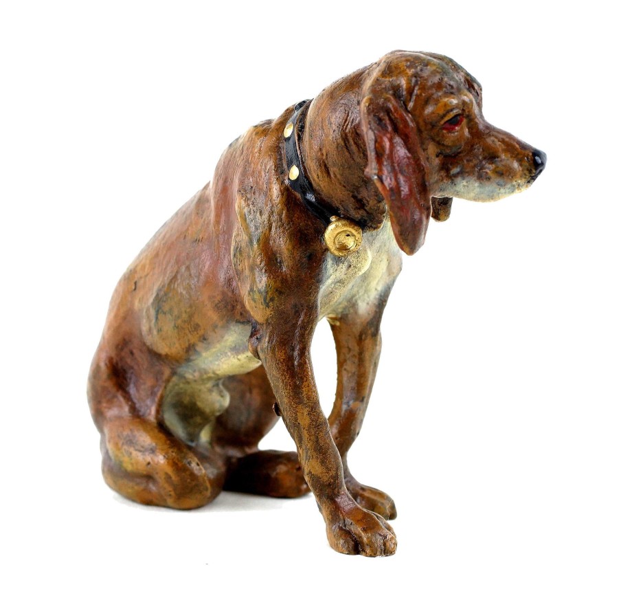 Franz Bergmann Vienna Bronze Dog - Sitting Hound - Dog Sculpture - Bergmann Stamp Animal Sculptures