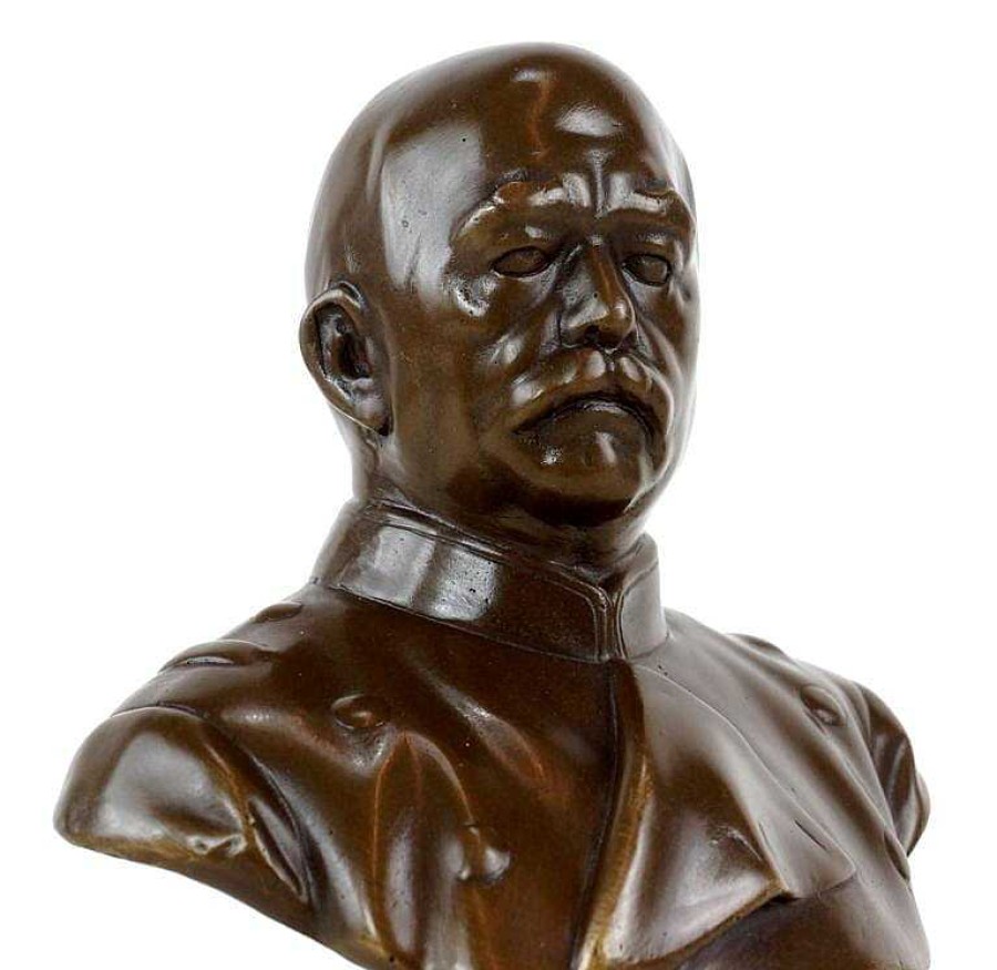 Kunst & Ambiente Otto Von Bismarck Bronze Bust - Signed - Military Bronze On Marble Base Military Statues