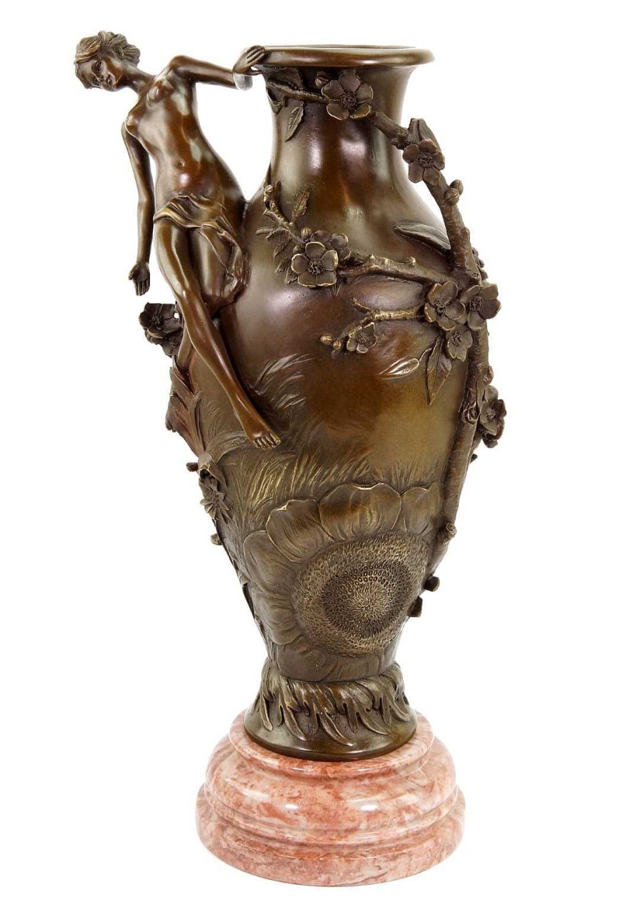 Auguste Moreau Bronze Art Nouveau Vase - Signed Moreau - Erotic Nude Art Nouveau Statues