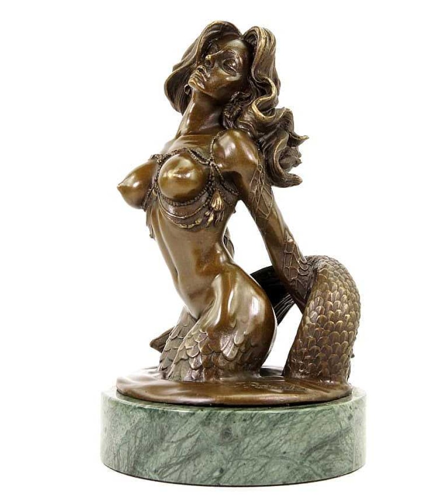 Kunst & Ambiente Erotic Nude - Mermaid - Water Nymph - Bronze Figurine Signed Greek Statues