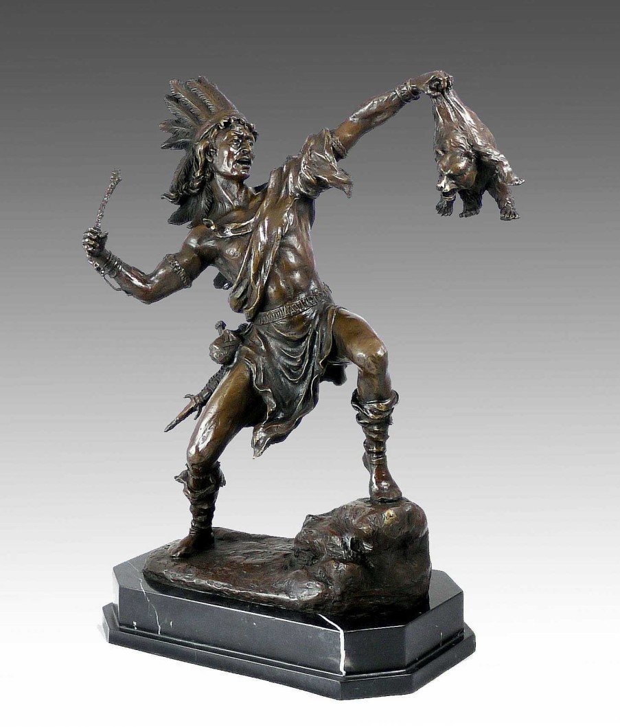 Carl Kauba Bronze Sculpture - Native American With Bear - From Carl Kauba Greek Statues