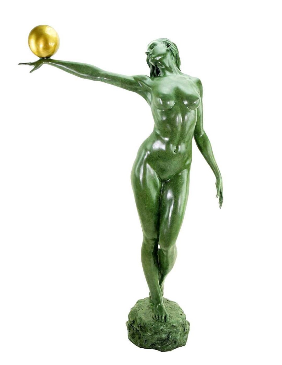 Martin Klein Sensual Female Nude With Golden Ball - Limited Bronze Statue New Products