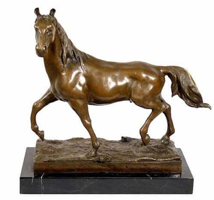 Kunst & Ambiente Superior Animal Bronze Sculpture Horse / Stallion On Marble Base Animal Sculptures