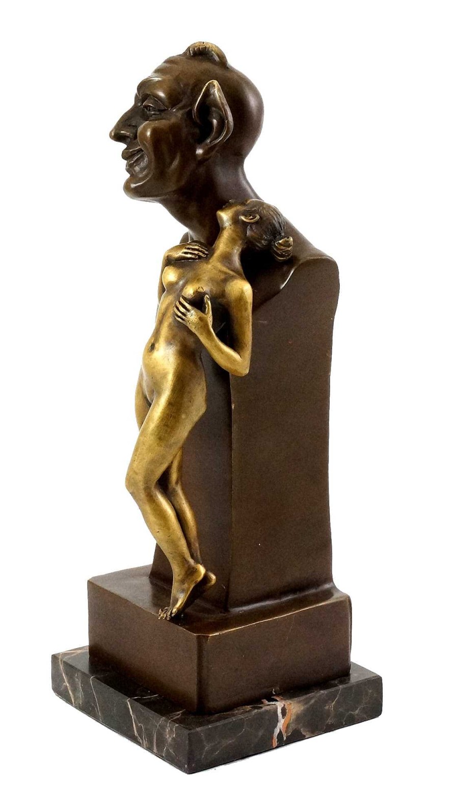 Franz Bergmann Devil Bust With Virgin - Vienna Bronze - Bergmann Stamp Erotic Nudes - Vienna Bronze