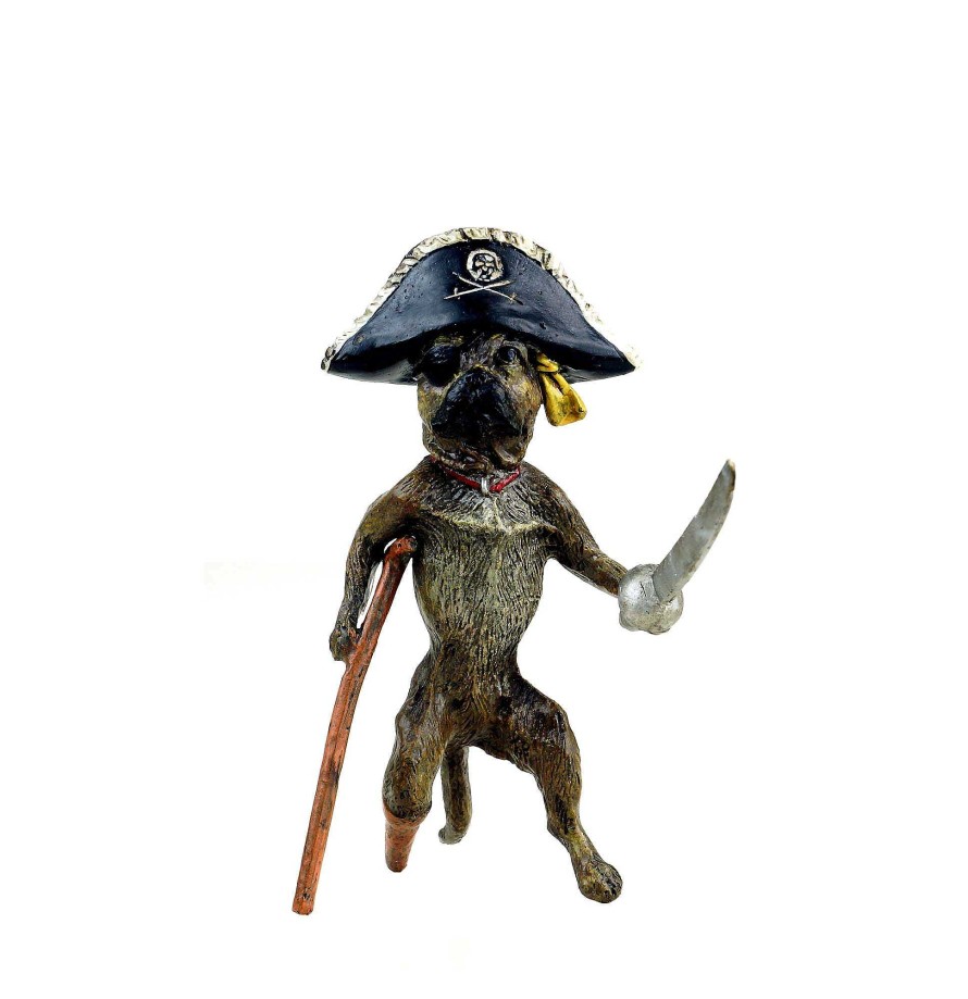 Franz Bergmann Vienna Bronze Dog - Pirate Pug - Hand-Painted - Funny Dog Figurine Erotic Nudes - Vienna Bronze