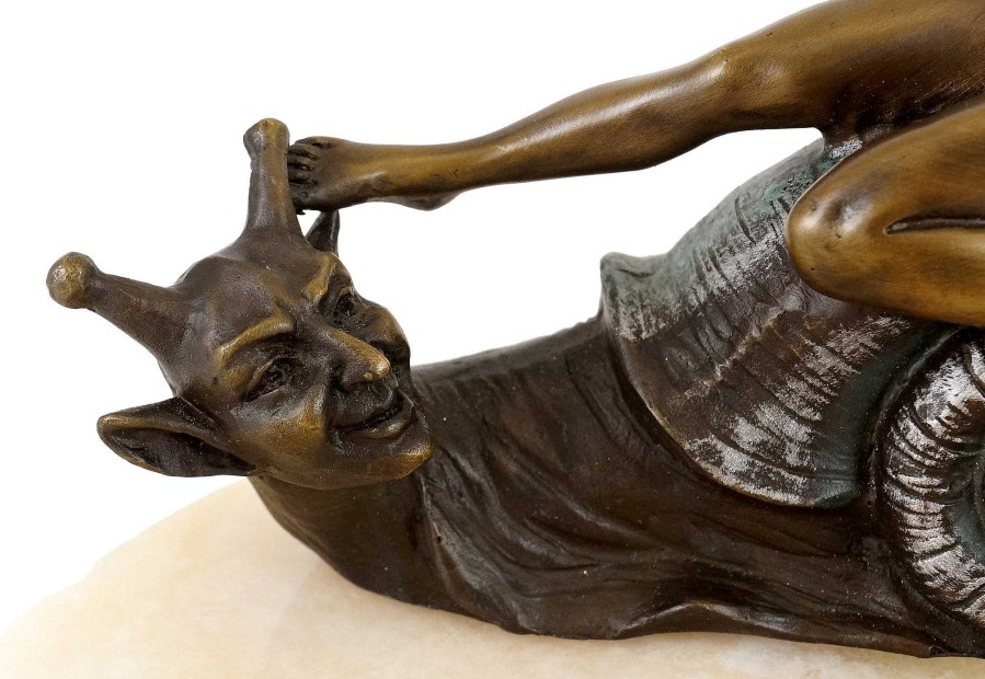 Kunst & Ambiente Vienna Bronze Figure On Marble Bowl - Female Nude On A Snail Erotic Nudes - Vienna Bronze