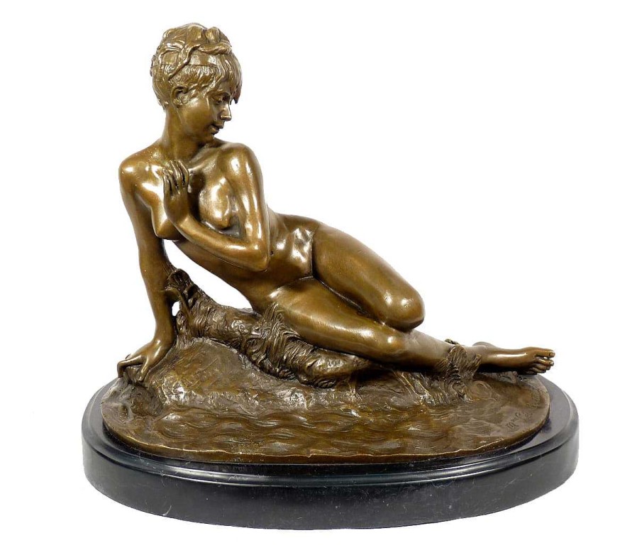 Kunst & Ambiente Art Nouveau Bronze - Young Girl Bathing - Signed Leon Bertaux Art Nouveau Statues