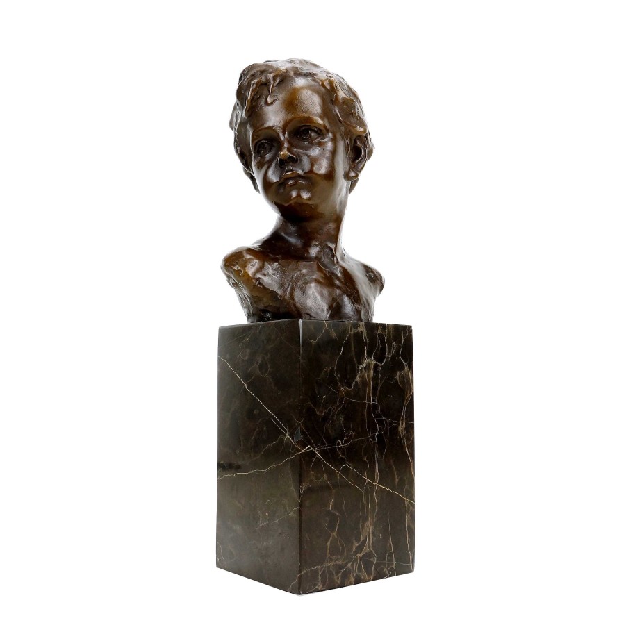 Auguste Moreau Art Nouveau Bronze Figurine - Bust Of A Boy - Signed A. Moreau Art Nouveau Statues