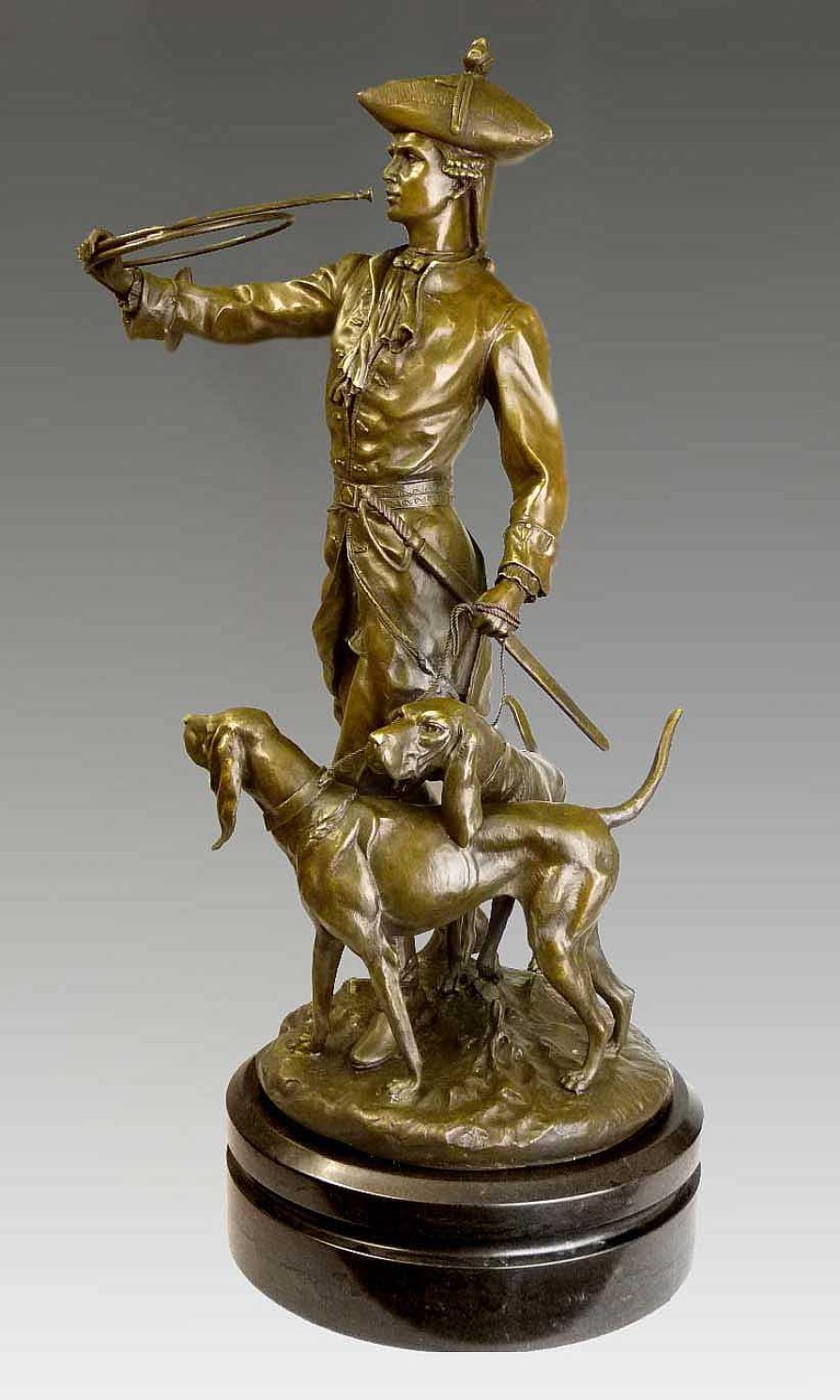 Auguste Moreau Large Sculpture - Manorial Hunting Scene - From Auguste Moreau Art Nouveau Statues